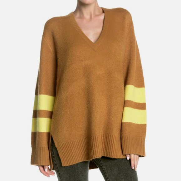 CURRENT/ELLIOTT Brown Oversized V Neck Sweater - Picture 3 of 9